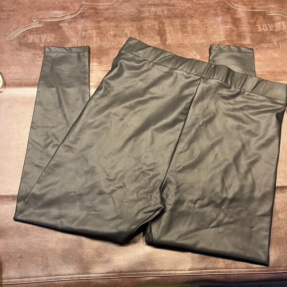 Topshop Maternity Faux Leather Leggings US 14 Black High Rise Stretch Pants - Picture 13 of 13